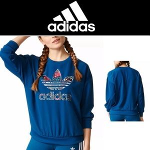 Sold Adidas Originals Trefoil Blue Floral Pullover Sweatshirt